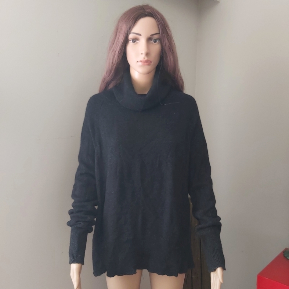 Community wool sweater black cowl neck alpaca top